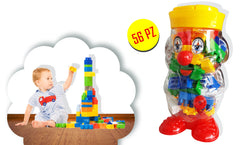 56 pièces de briques de couleur - lego - récipient en forme d'un clown 105246