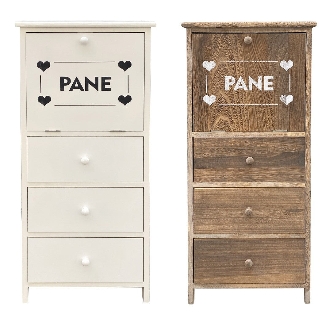Armoire porte-pain en bois 90x40x29 avec 3 tiroirs et contenant de pain