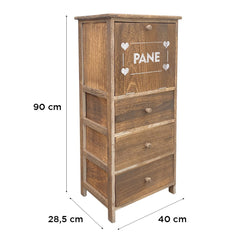 Armoire porte-pain en bois 90x40x29 avec 3 tiroirs et contenant de pain