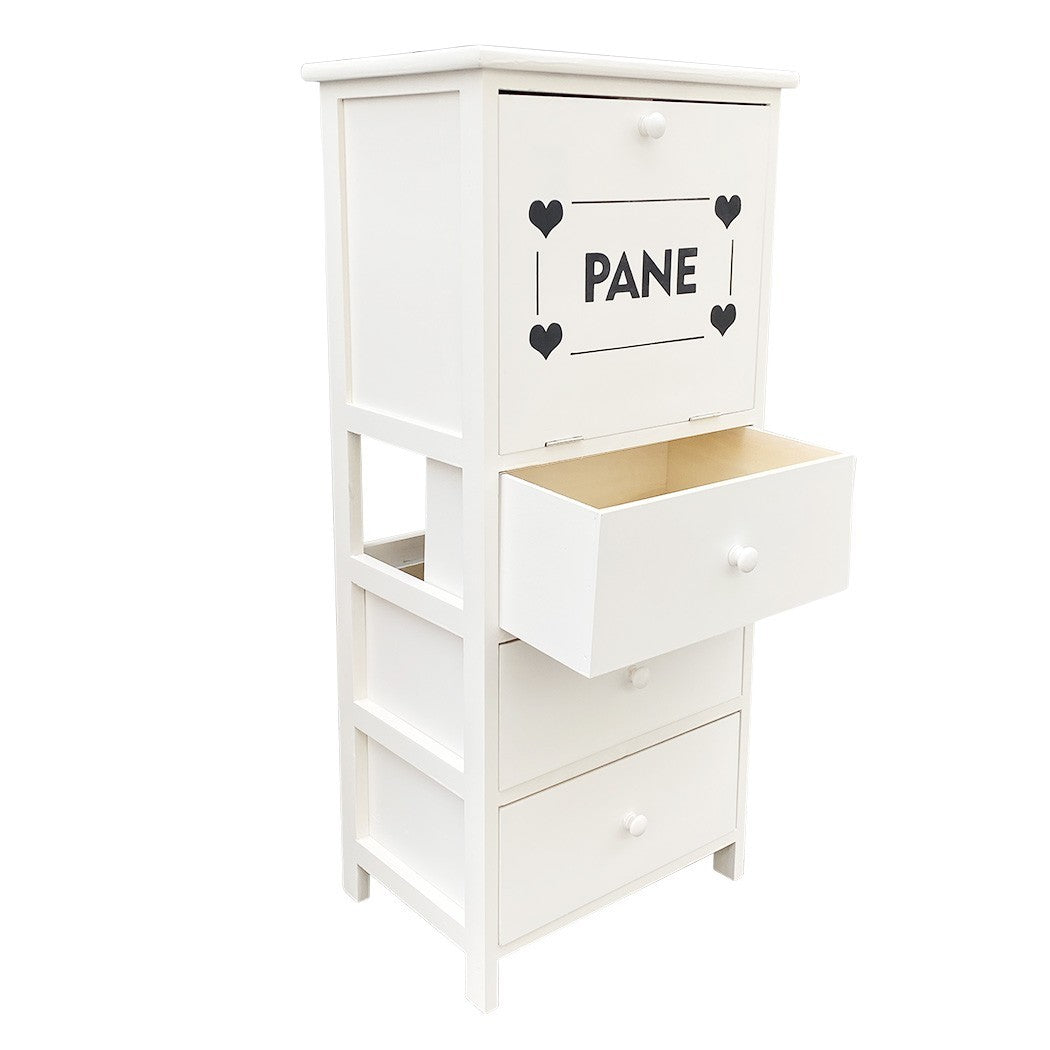 Armoire porte-pain en bois 90x40x29 avec 3 tiroirs et contenant de pain