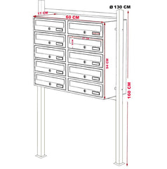 Boîte aux lettres en copropriété 10 places avec support 160x60x17 cm BLANC