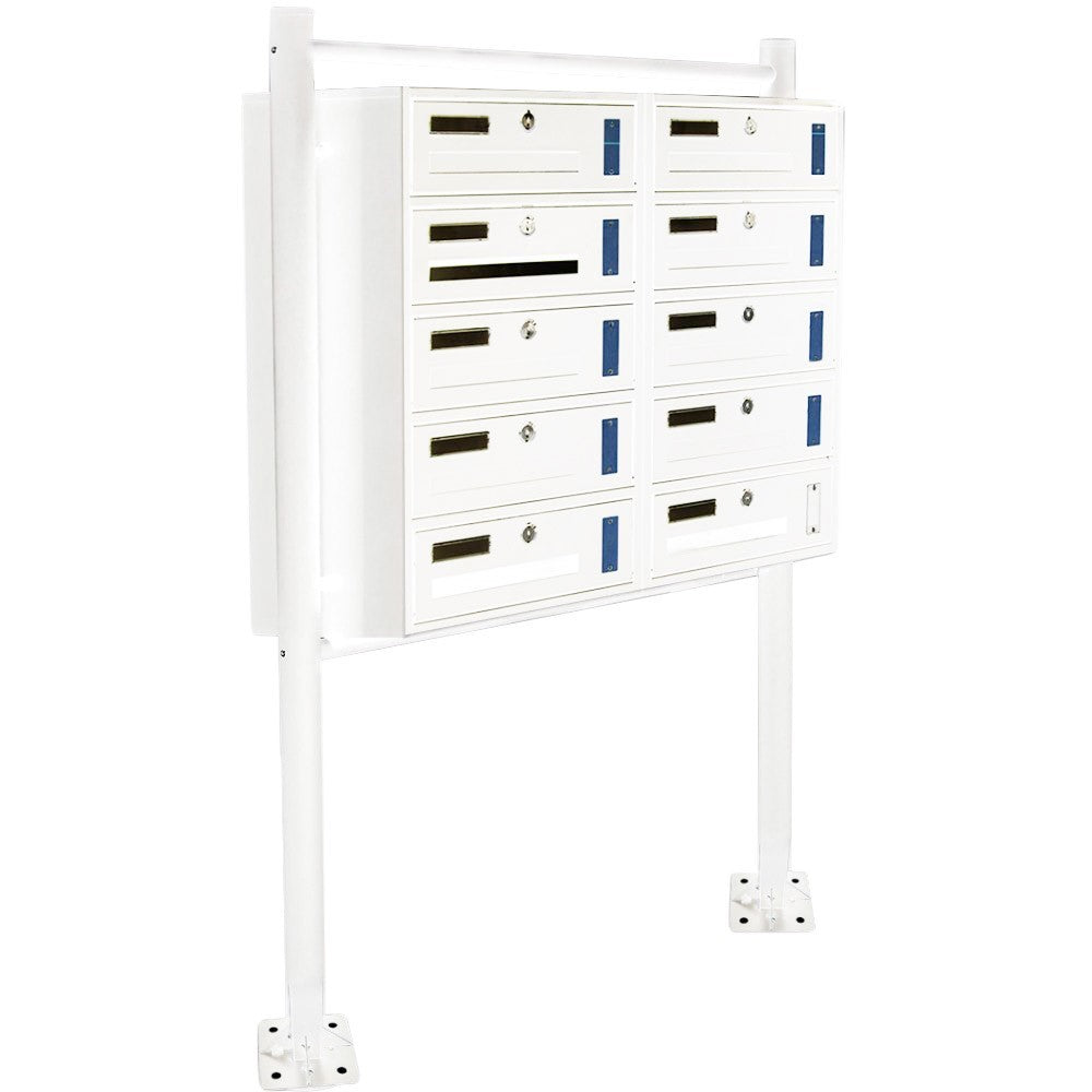 Boîte aux lettres en copropriété 10 places avec support 160x60x17 cm BLANC