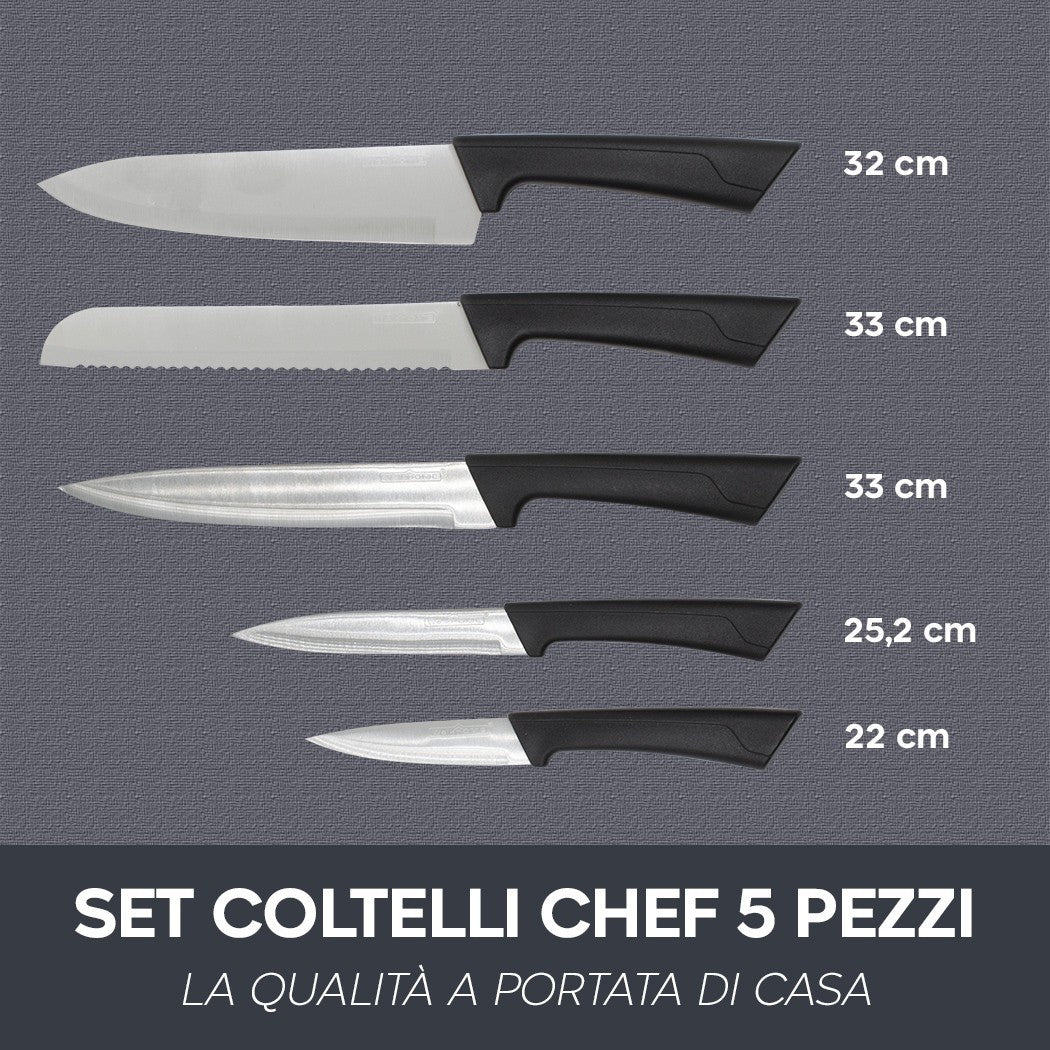 Ensemble de couteaux chef 5 Pcs en acier poignée ergonomique de 22 à 32 cm