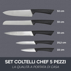 Ensemble de couteaux chef 5 Pcs en acier poignée ergonomique de 22 à 32 cm