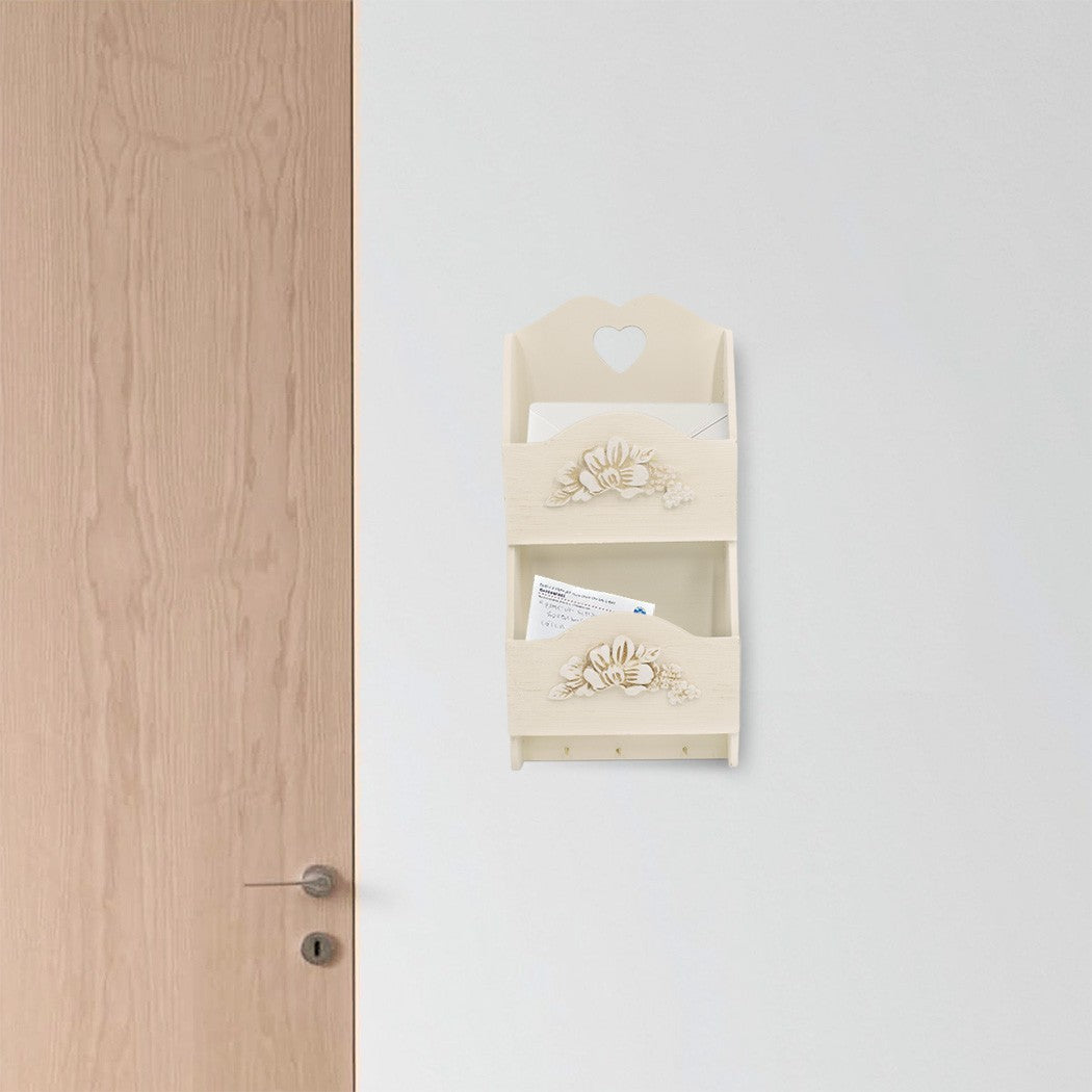 Porte-lettres murales en bois 2 places décoration fleurs 29Hx6Px18L cm