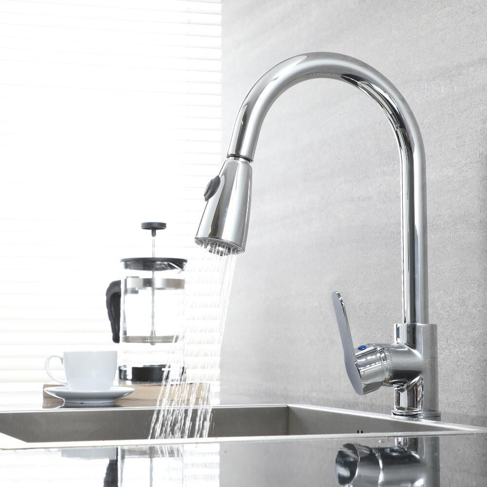 Mélangeur Robinet Chromé pour Évier GR-7544 avec Douche Amovible 75cm