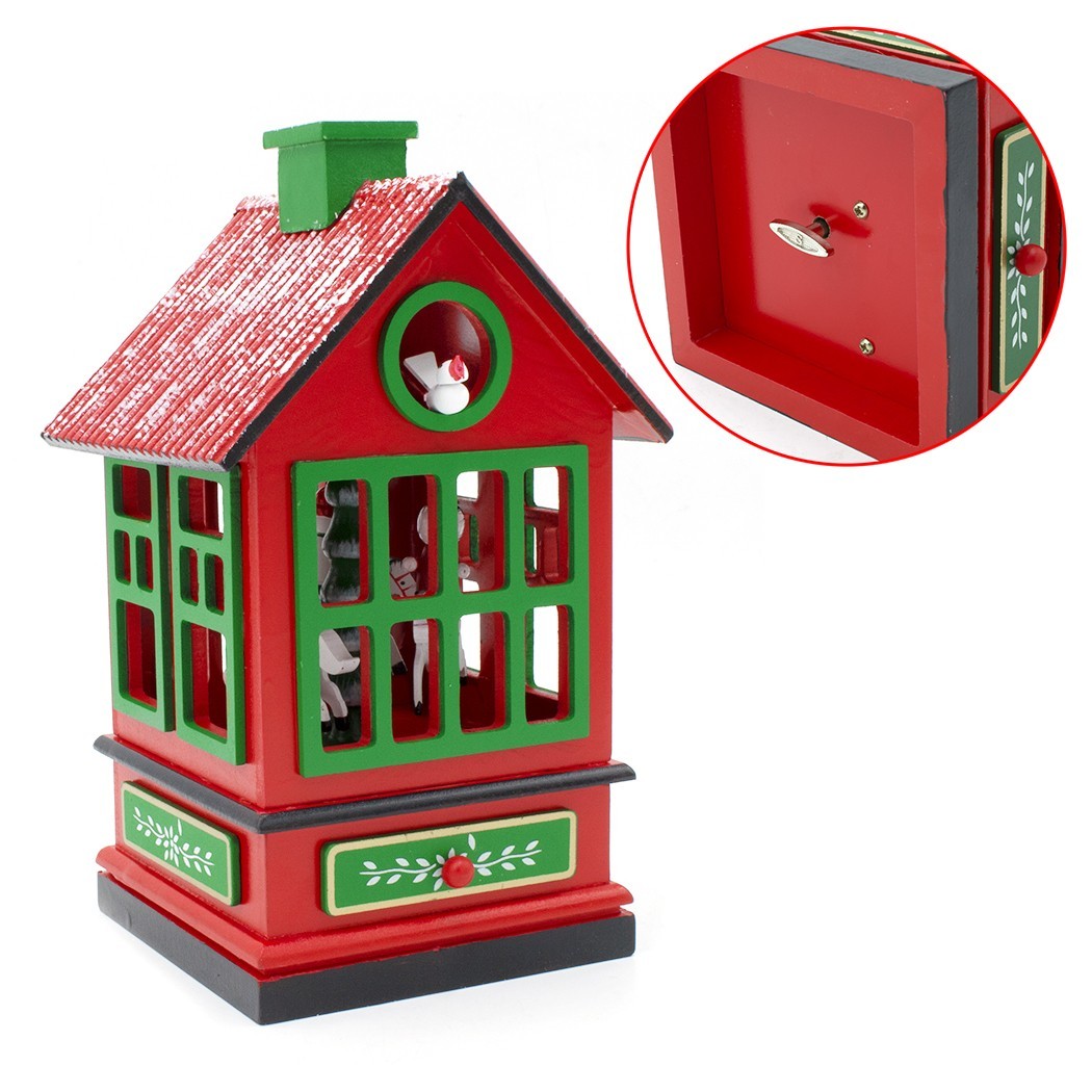 Carillon carrousel chalet en bois avec manivelle musique et mouvement