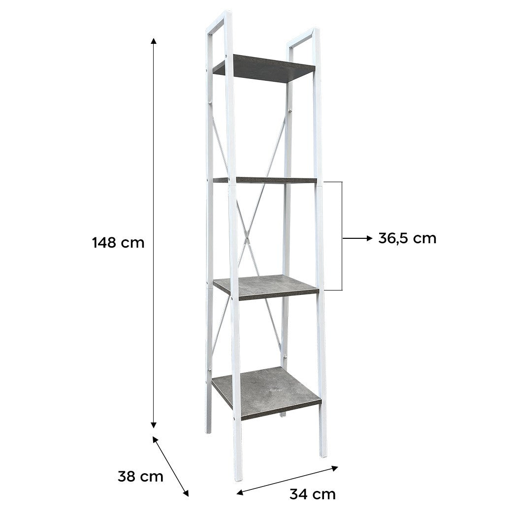 Bibliothèque Étagère pour livres 4 Étagères à colonne en métal 148Hx38x34cm