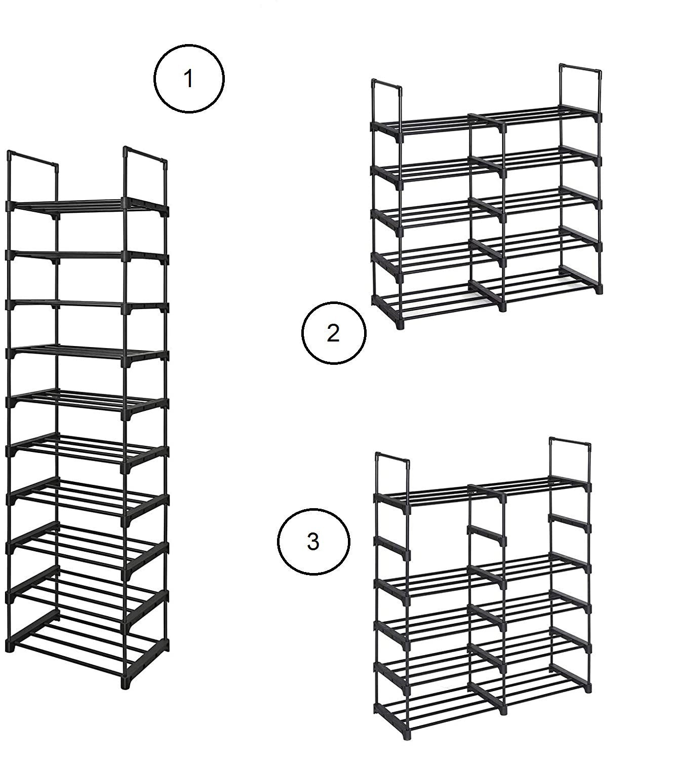 Étagère 10 Étagères Modulable Noir Porte-chaussures Tubes Métallique Étagères