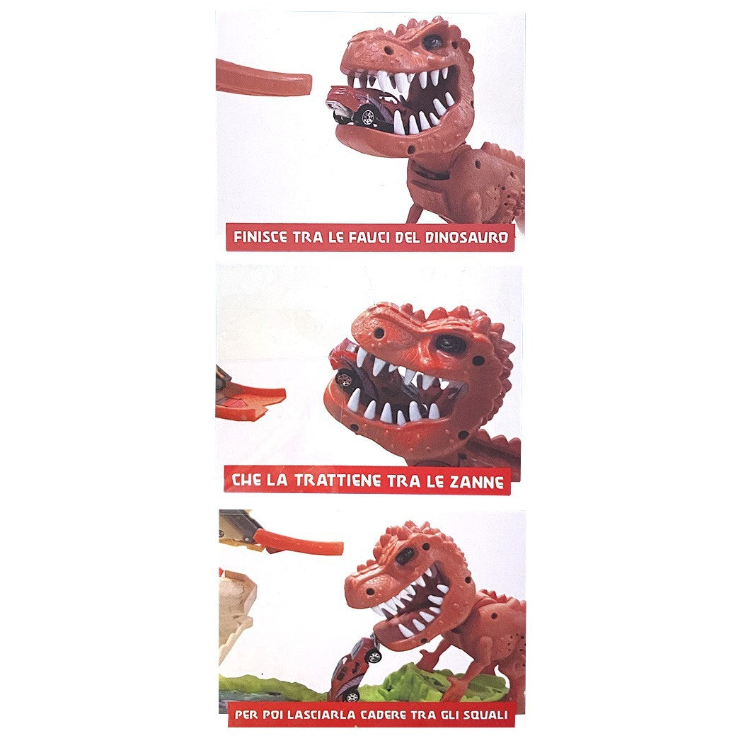 Piste Acrobatique 4 mt Dinosaur avec 2 Voitures Double Piste avec Effets Sonores