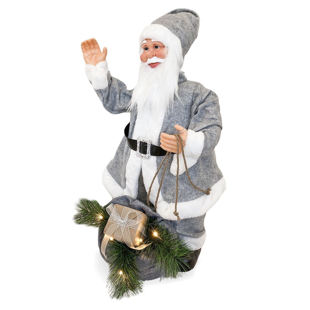Père Noël gris 144209 Décorations 80H cm avec son, lumière et mouvement