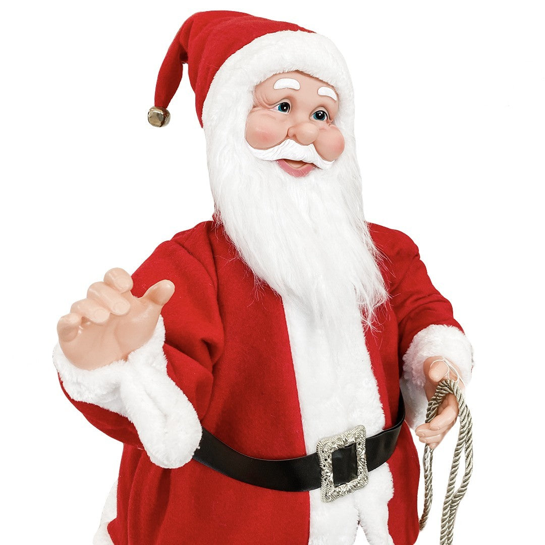 Père Noël rouge et blanc 80H cm avec son, lumière et mouvement