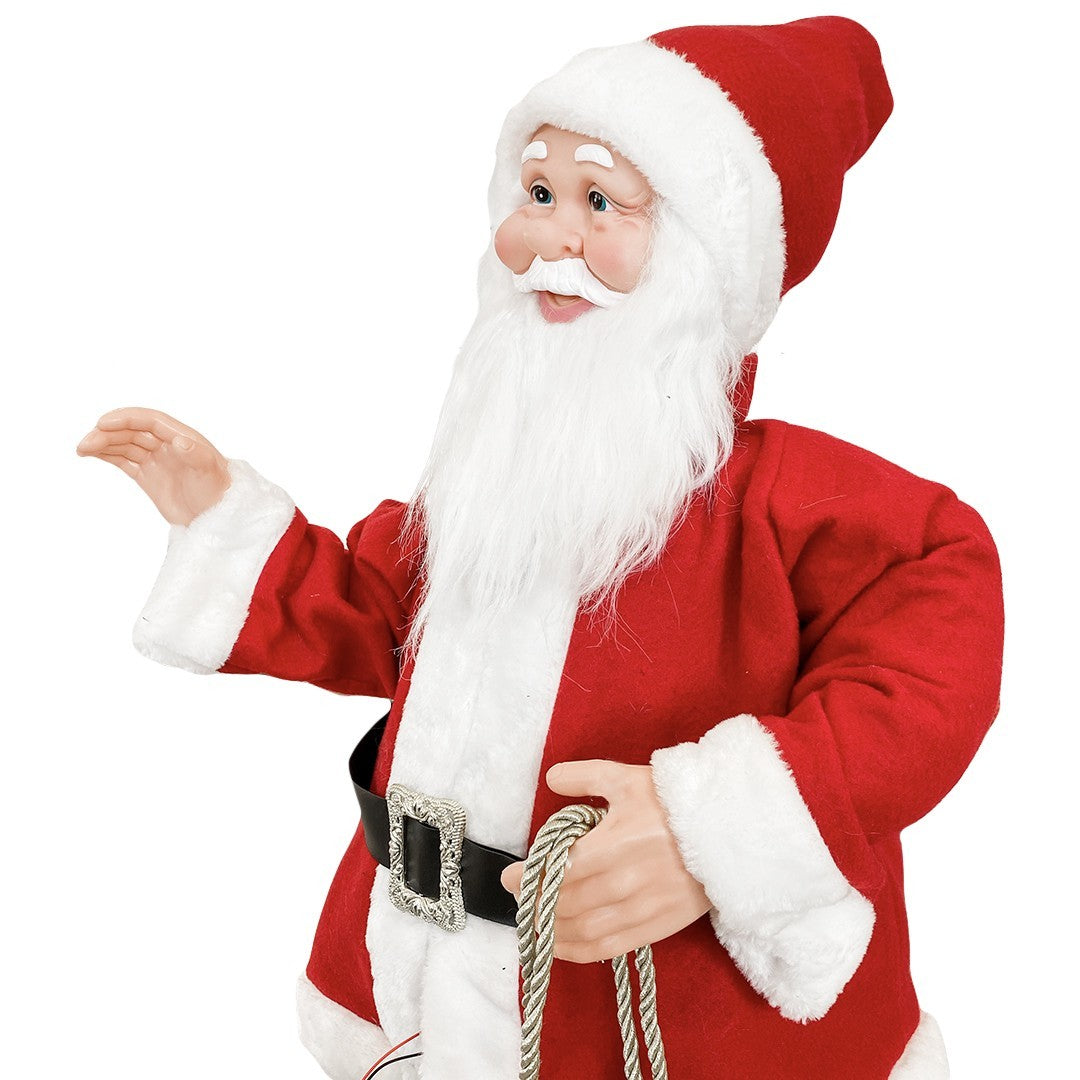 Père Noël rouge et blanc 80H cm avec son, lumière et mouvement