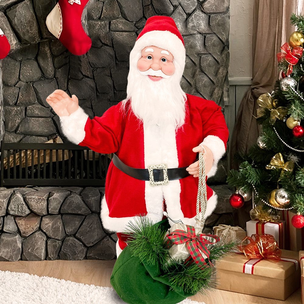Père Noël rouge et blanc 80H cm avec son, lumière et mouvement
