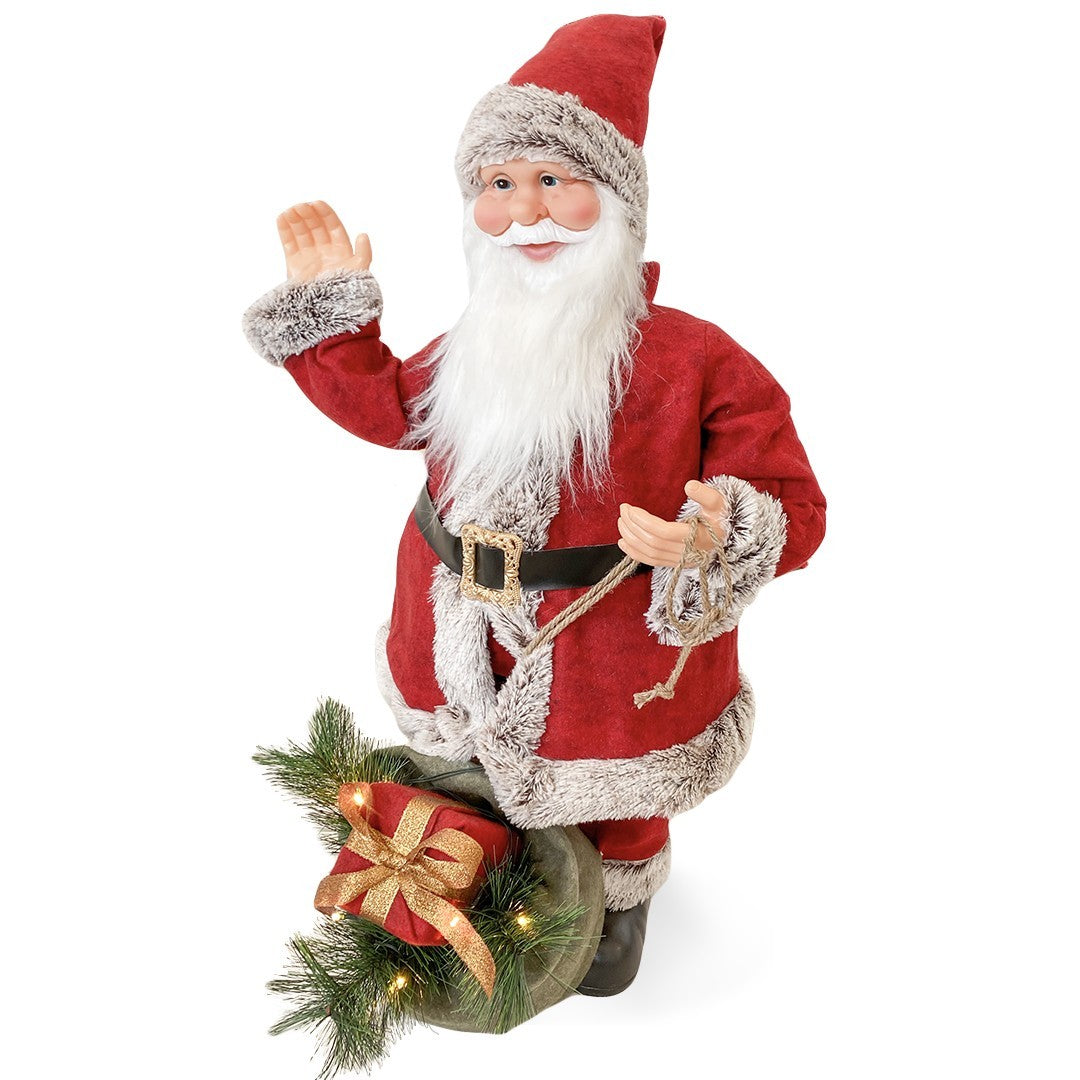Père Noël Rouge et Gris 144207 80H cm décorations avec Son, Lumière et Mouvement