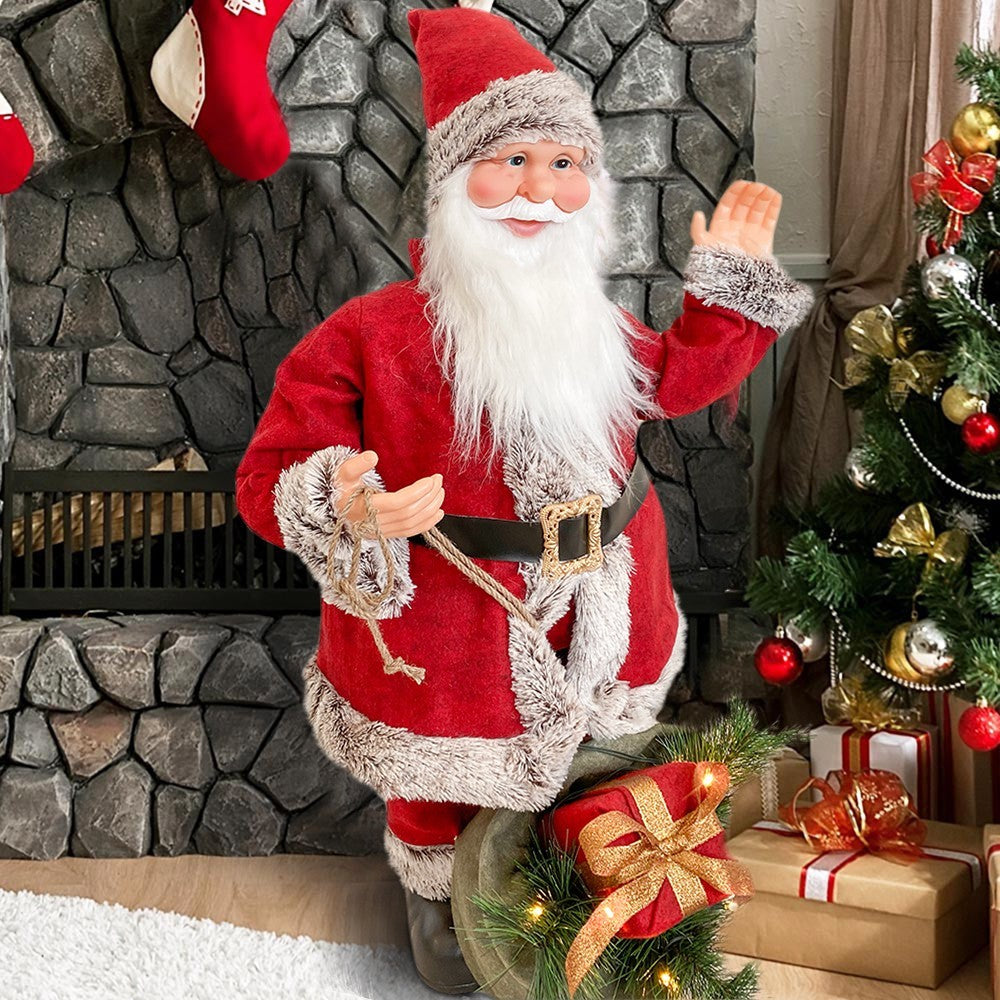 Père Noël Rouge et Gris 144207 80H cm décorations avec Son, Lumière et Mouvement
