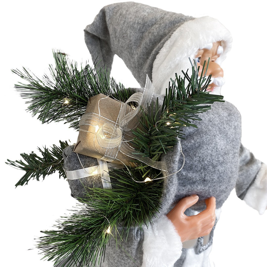 Père Noël gris 144205 décoration de Noël 90H cm avec musique et lumières