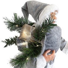 Père Noël gris 144205 décoration de Noël 90H cm avec musique et lumières