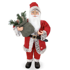 Père Noël rouge et gris Décoration de Noël 90H cm avec Musique et Lumières
