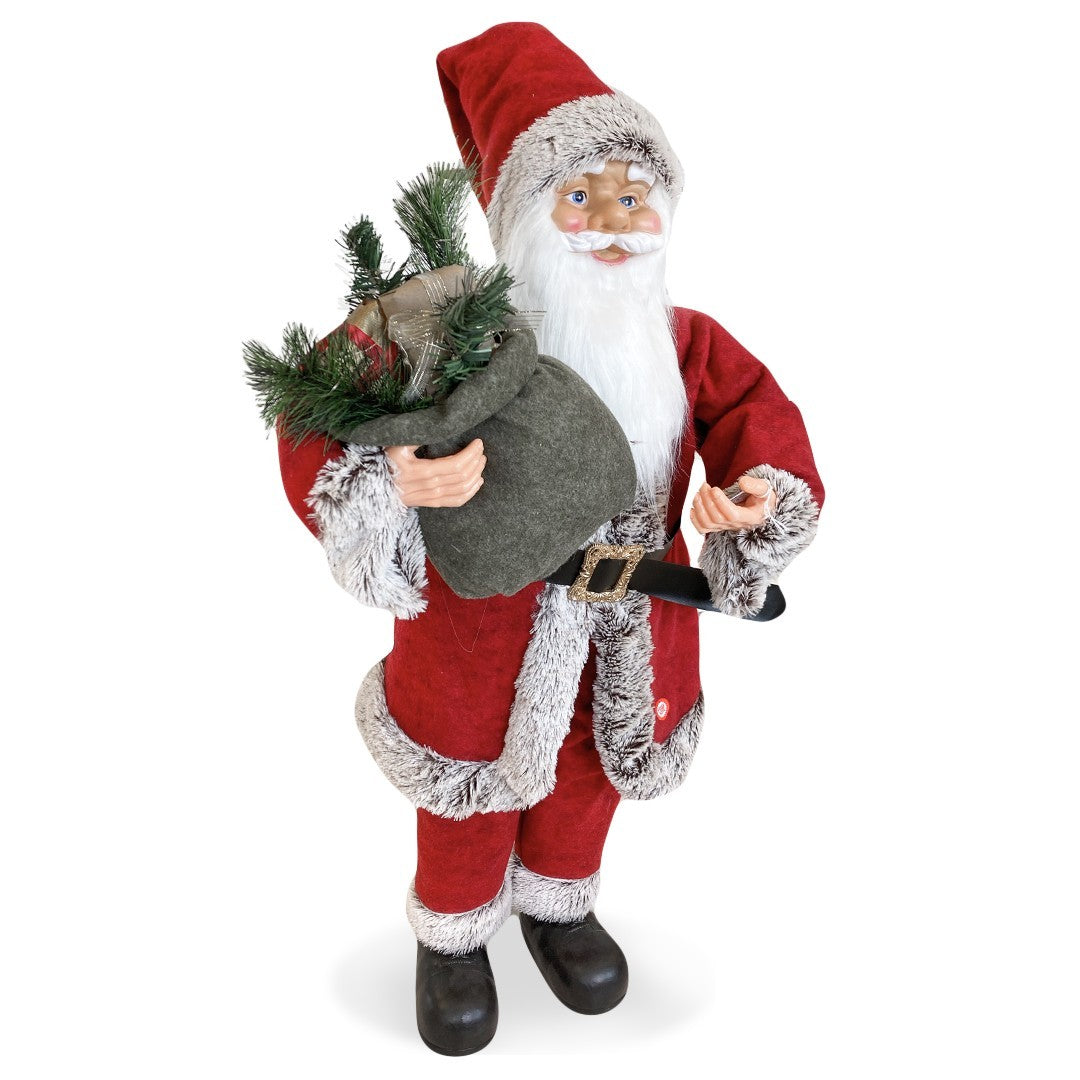 Père Noël rouge et gris Décoration de Noël 90H cm avec Musique et Lumières