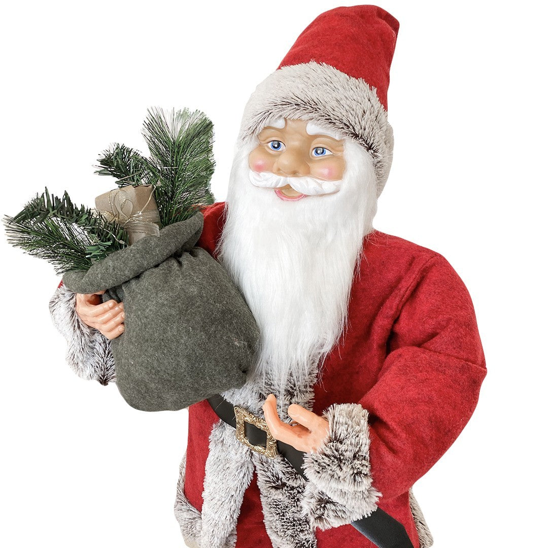 Père Noël rouge et gris Décoration de Noël 90H cm avec Musique et Lumières