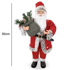 Père Noël rouge et gris Décoration de Noël 90H cm avec Musique et Lumières
