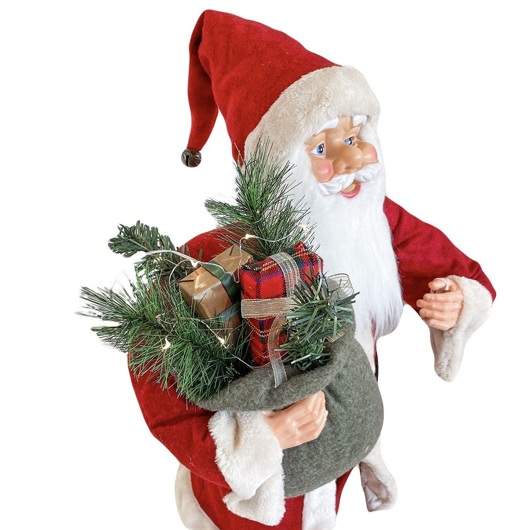 Santa Rouge et Crème Décoration de Noel 90H cm avec Musique et Lumières