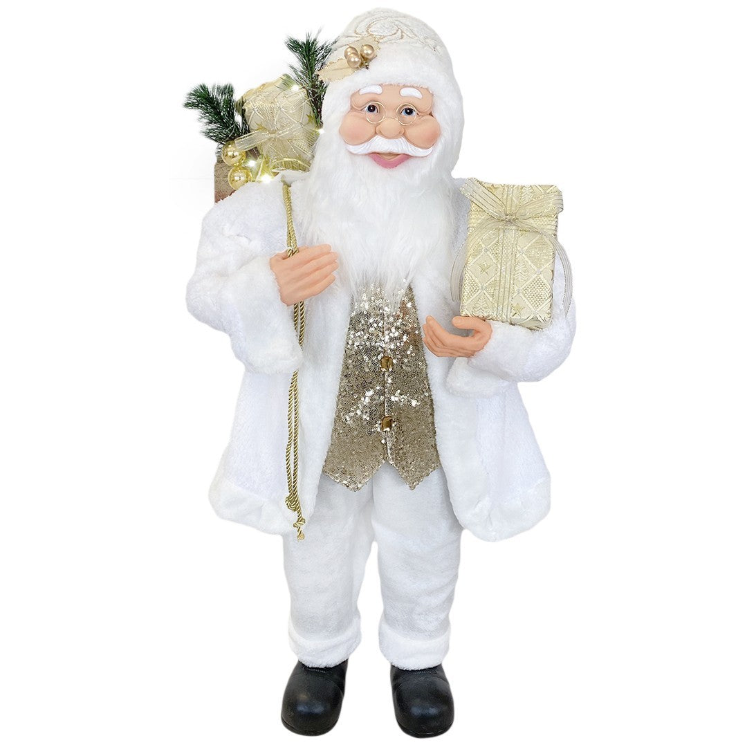 Santa Blanc Et Or 144232 Robe Velours 110Hcm Avec Lumières Et Sons