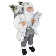 Santa Blanc Et Argent Robe En Velours 110H Cm Avec Lumières Et Sons