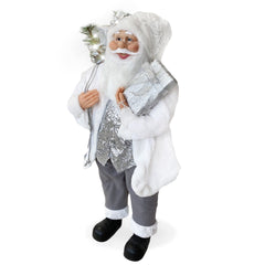 Santa Blanc Et Argent Robe En Velours 110H Cm Avec Lumières Et Sons