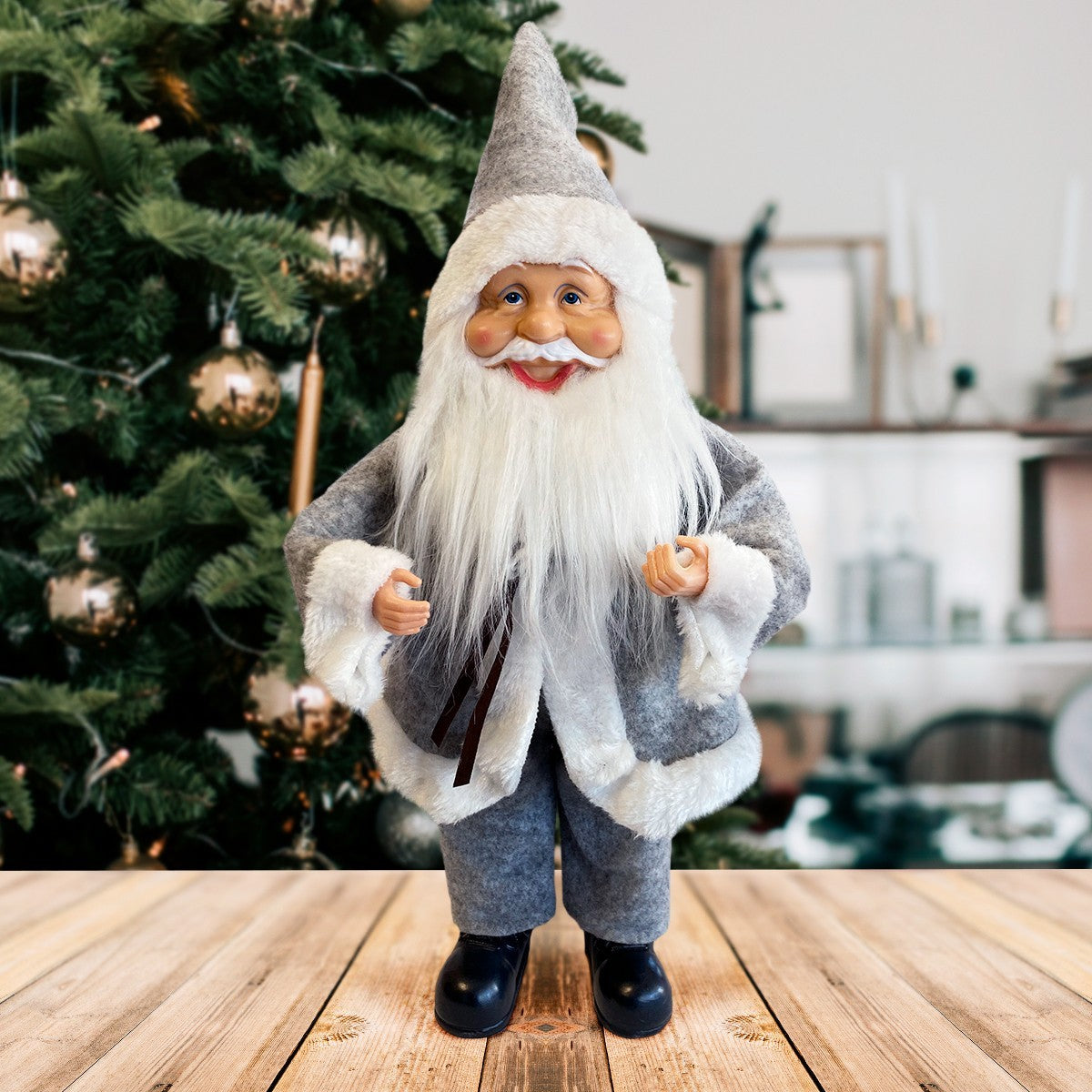 Santa Claus Robe grise 144193 Décoration de Noel 40H avec Mini-lumière