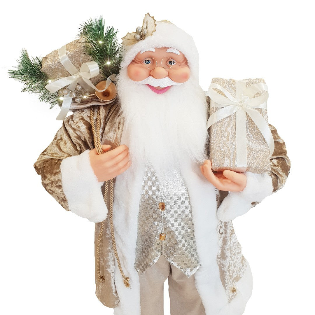 Père Noël Champagne Costume en velours 110H cm avec lumières et sons