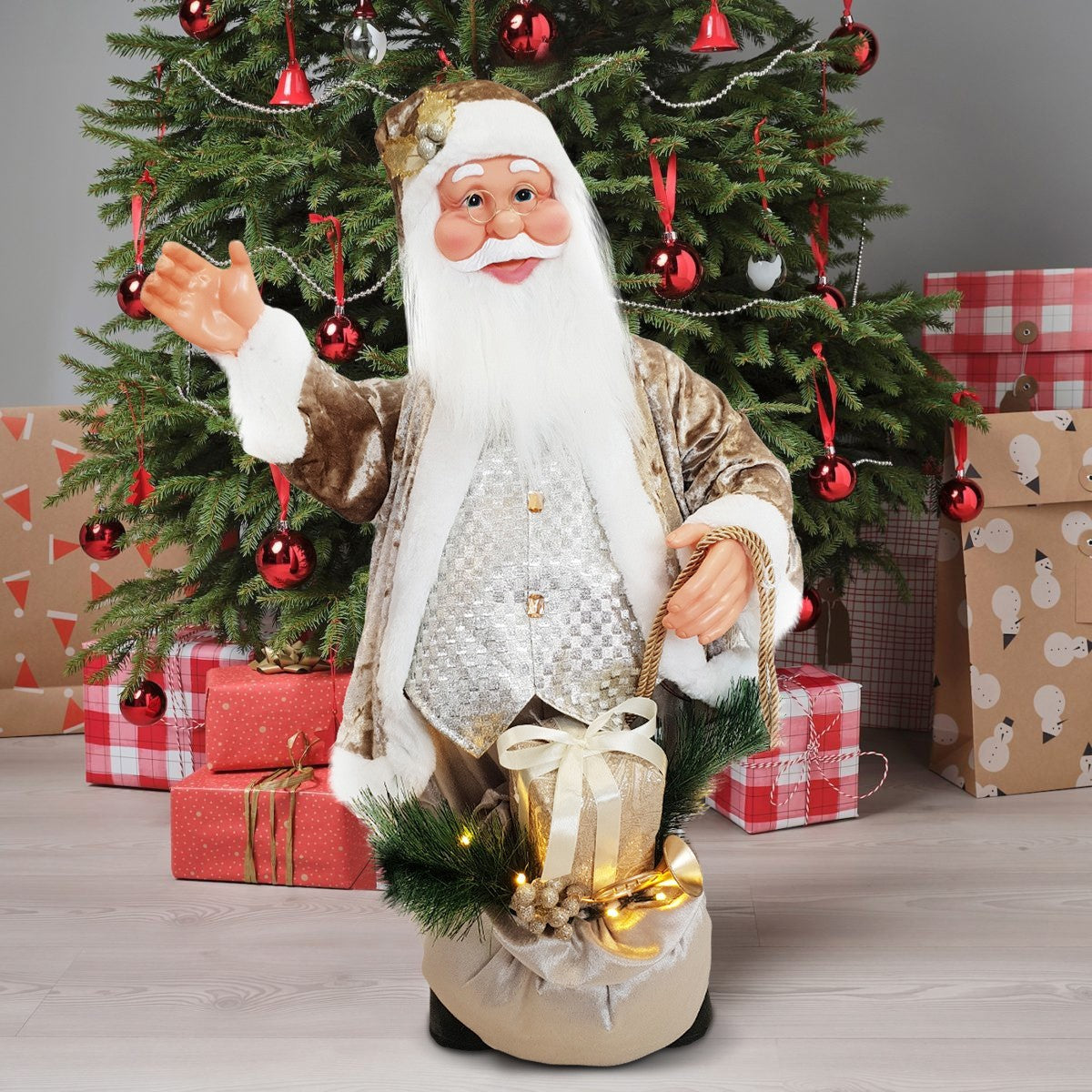 Santa Champagne Robe de Velours 80H avec Lumières Sons et Mouvement