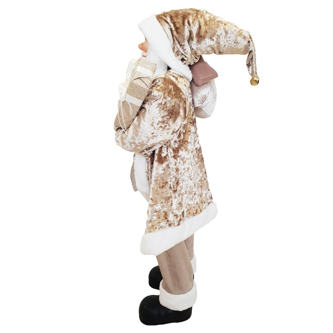 Santa Couleur Champagne Robe de Velours 90H cm avec Lumières et Sons