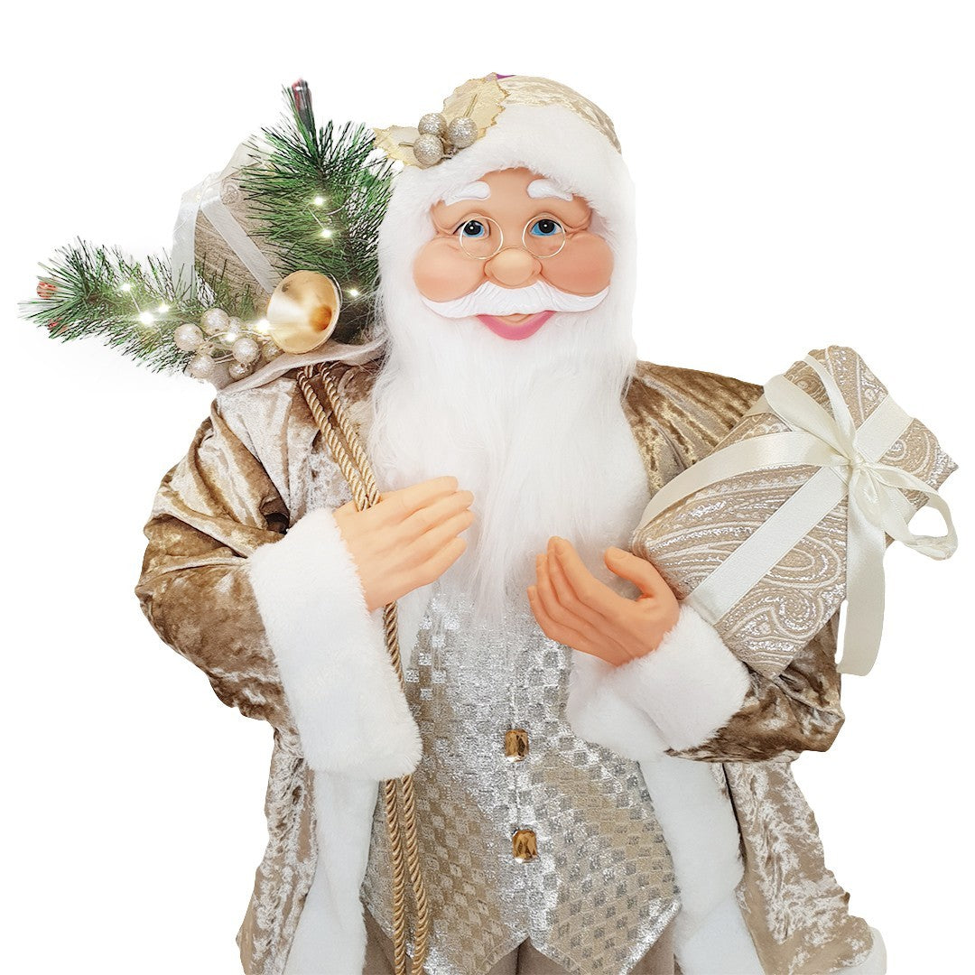 Santa Couleur Champagne Robe de Velours 90H cm avec Lumières et Sons