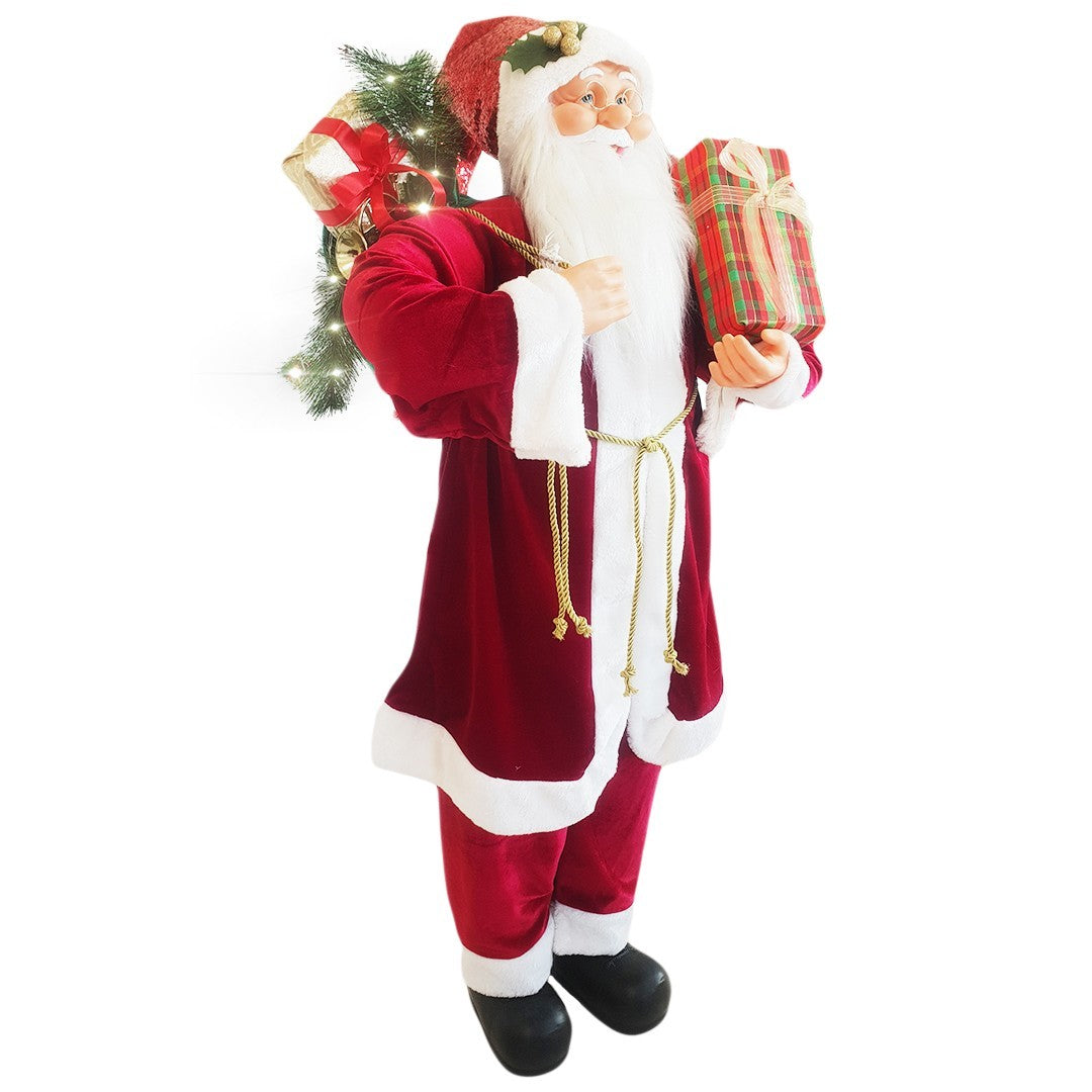 Santa Rouge Décoration Robe de Velours 120 cm avec Musique et Lumières