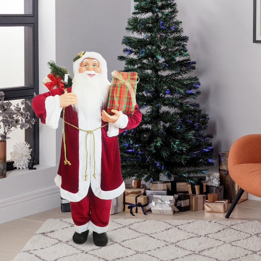 Santa Rouge Décoration Robe de Velours 120 cm avec Musique et Lumières