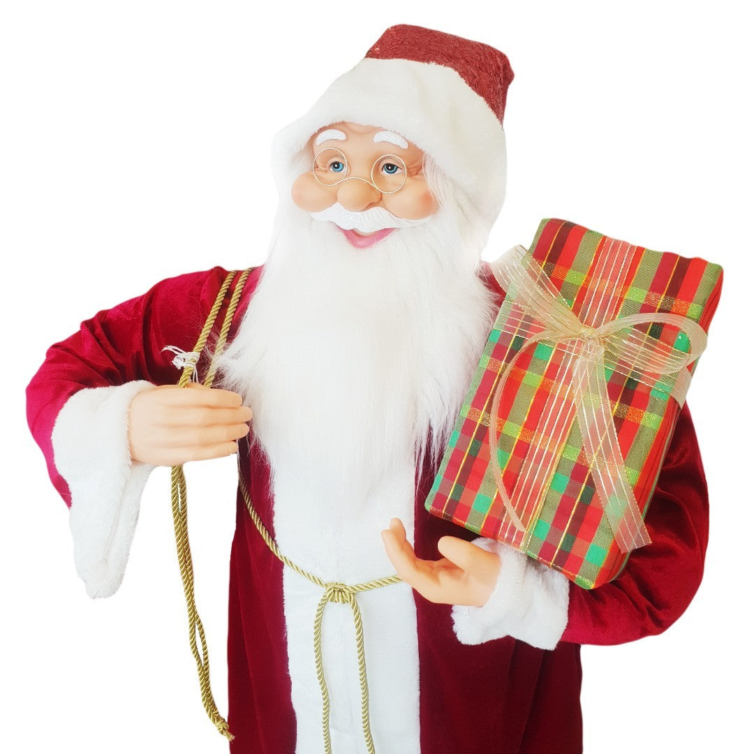 Santa Rouge Décoration Robe de Velours 120 cm avec Musique et Lumières