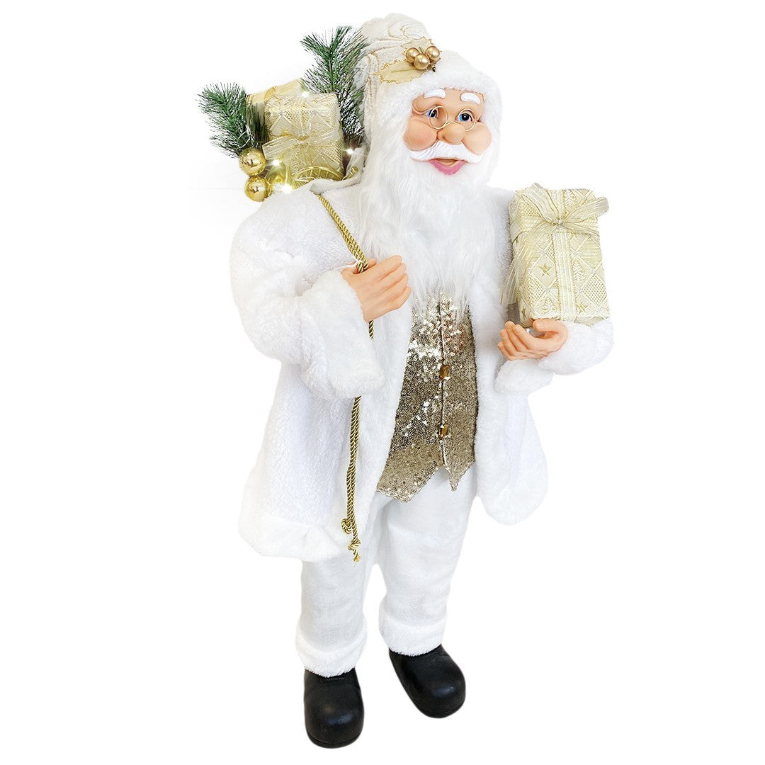 Santa Blanc et Or Robe en Velours 90Hcm avec Lumières et Sons