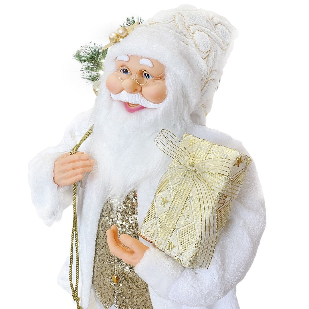 Santa Blanc et Or Robe en Velours 90Hcm avec Lumières et Sons