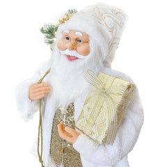Santa Blanc et Or Robe en Velours 90Hcm avec Lumières et Sons