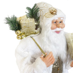 Santa Blanc et Or Robe en Velours 90Hcm avec Lumières et Sons