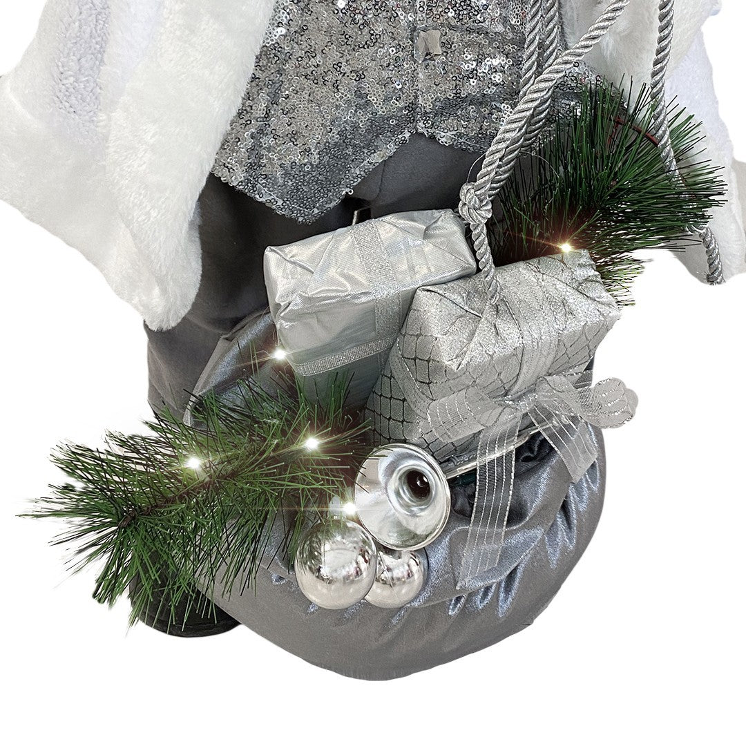 Santa Blanc et Argent Robe de velours 80Hcm avec Lumières et Sons