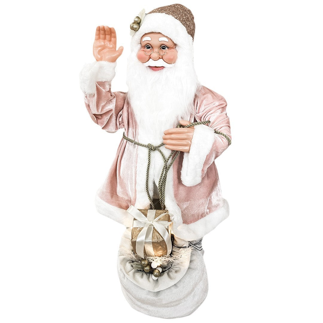 Santa Rose avec Robe de Velours 80H cm avec Musique Lumières et Mouvement