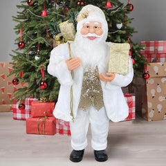 Santa Blanc Et Or Robe En Velours 120Hcm Avec Lumières Et Sons