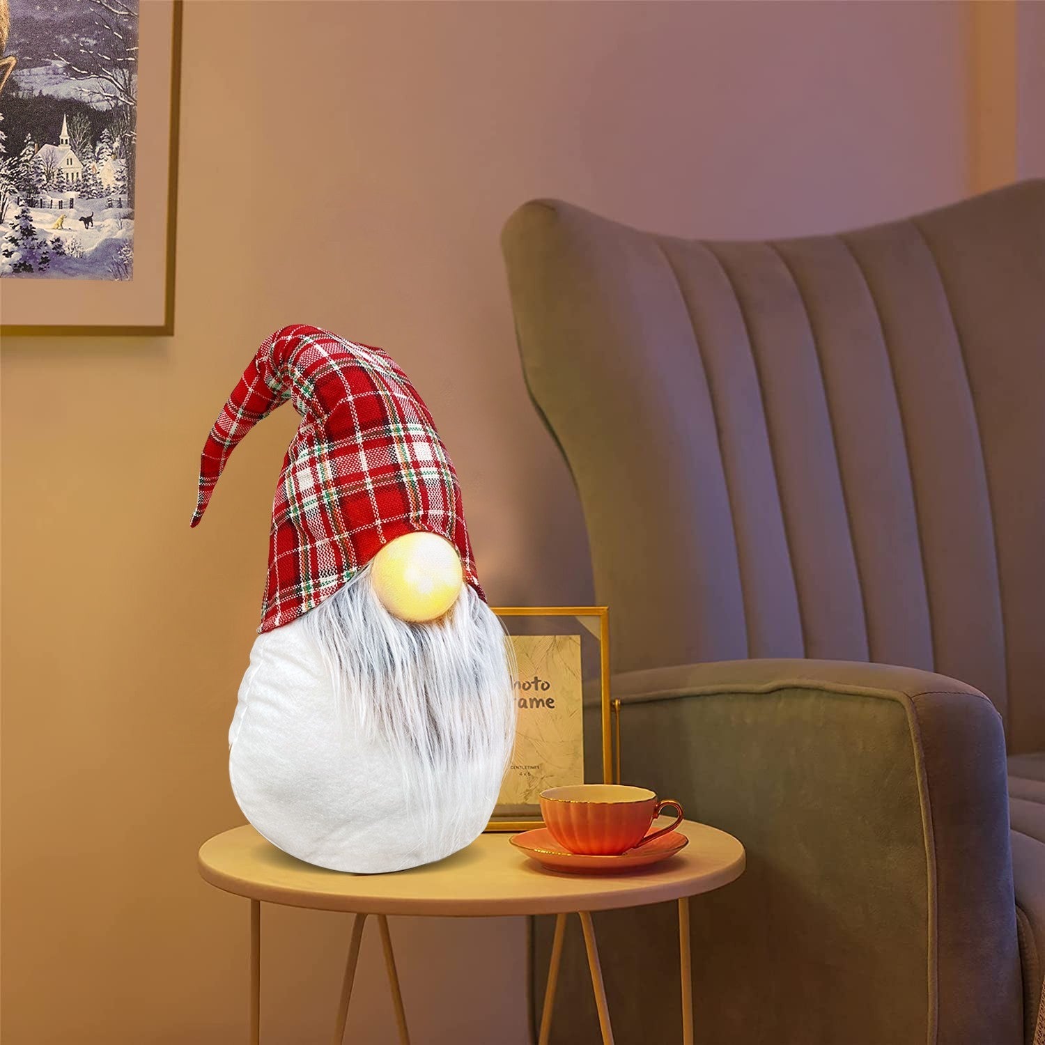 Robe écossaise de gnome de Noel et décoration de barbe lumière 22x17xH65 cm