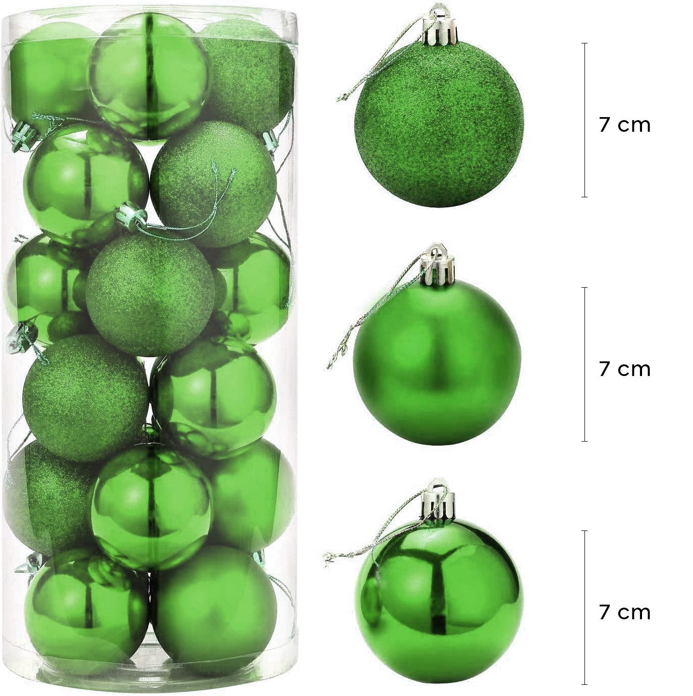 Lot 24 boules de Noël 7 cm diamètre décorations sapin de Noël vertes