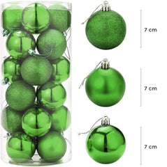 Lot 24 boules de Noël 7 cm diamètre décorations sapin de Noël vertes