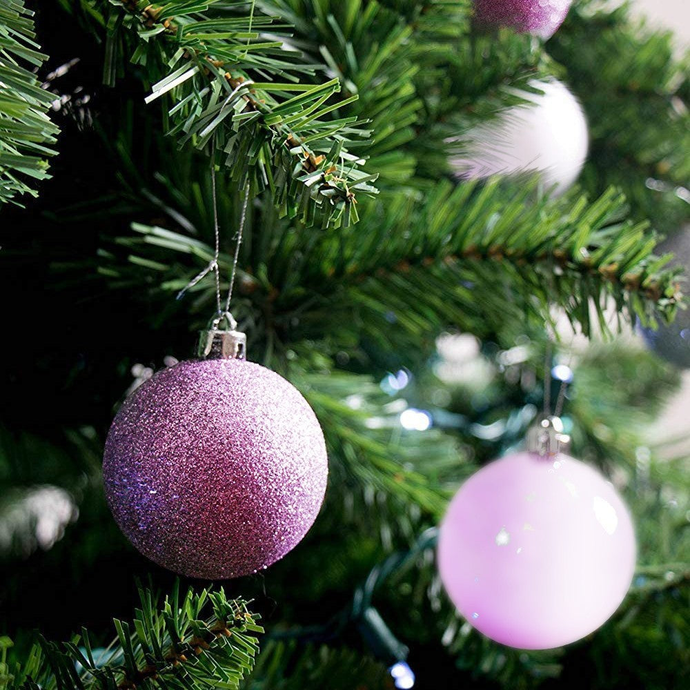 Lot 48 boules de Noël 7 cm de diamètre décorations sapin de Noël rose