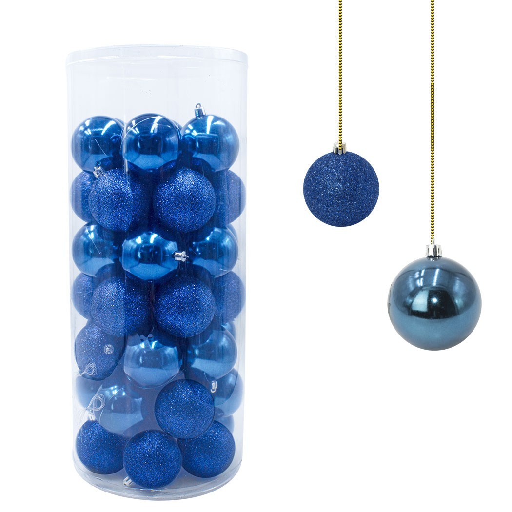 Lot de 48 boules de Noël de 7cm Décorations sapin de Noël bleu de 7cm